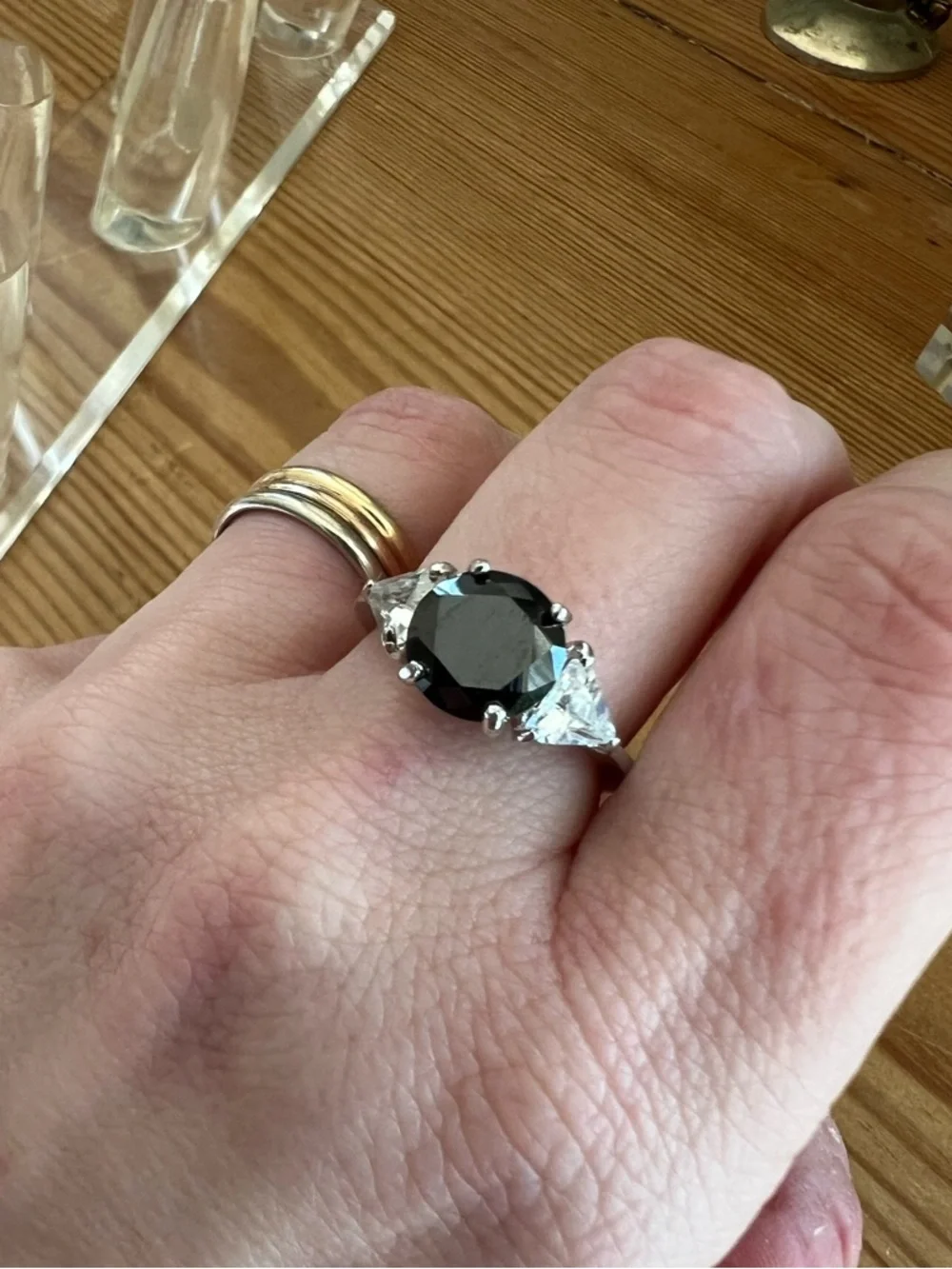 Black Simulated Diamond and CZ Ring 18KGE Size 8